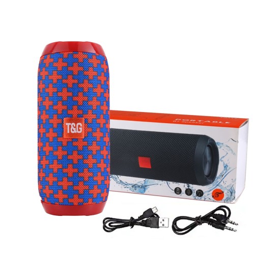CAIXA DE COLUNA SEM FIO BLUETOOTH T&G TG-117 TF CARTÃO/DISCO U/AUXILIAR/RÁDIO FM 4.2 AZUL VERMELHO